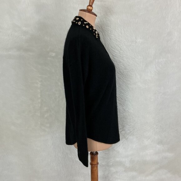 The Cashmere Project Black Cashmere Button Front Crystal Collar Sweater Shirt XS - Picture 6 of 8